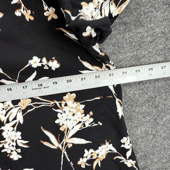 Isaac Mizrahi T-Shirt Women XL Black Floral Short Sleeve Round Neck Cotton - Picture 4 of 7